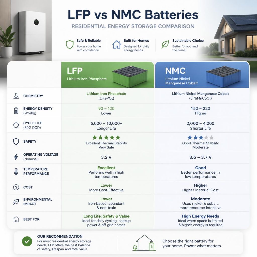 comparison of LFP and NMC home solar battery storage options